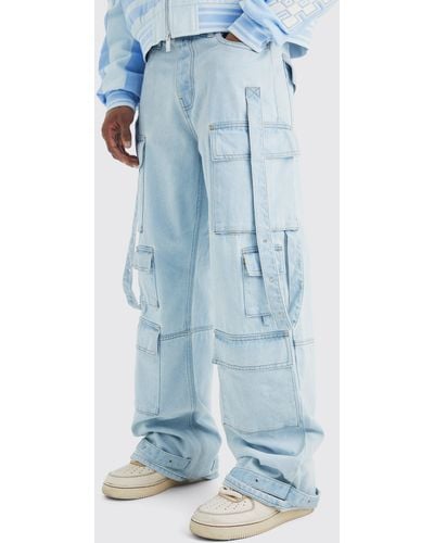 BoohooMAN Baggy Rigid Multi Pocket Flare Jeans - Multicolor