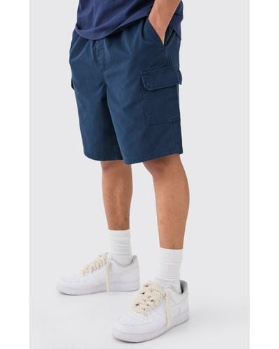 BoohooMAN Relaxed Fit Elasticated Waist Cargo Shorts - Blue