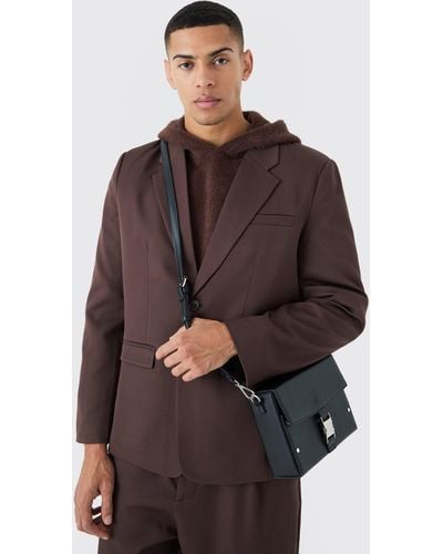 BoohooMAN Mix & Match Oversized Single Breasted Blazer - Brown