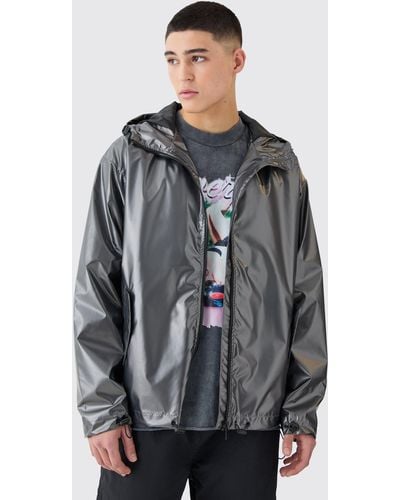 BoohooMAN Boxy Fit Metallic Windbreaker - Grey