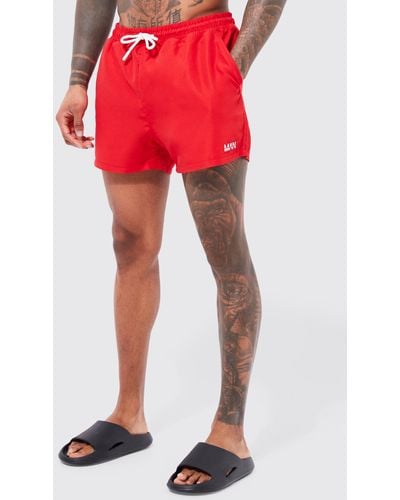 Boohoo Original Man Short Length Swim Shorts - Red