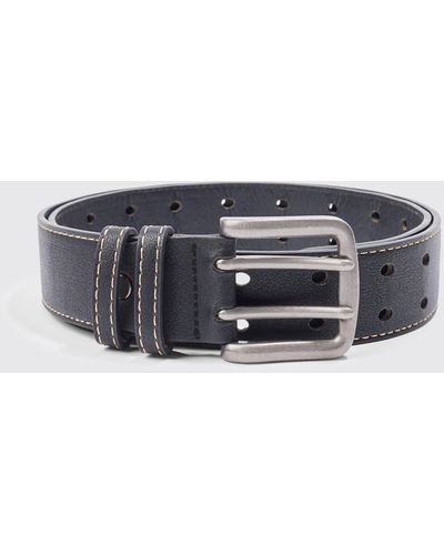 Boohoo Hole Detail Faux Leather Belt - Black