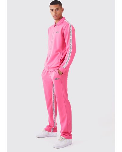 BoohooMAN Man Trikot-Trainingsanzug mit Reißverschluss und Streifen - Pink