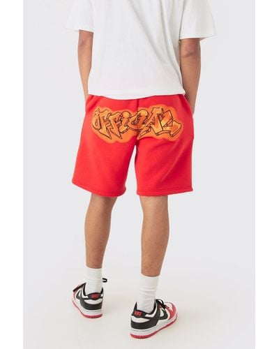 BoohooMAN Relaxed Official Spray Graffiti Short - Red