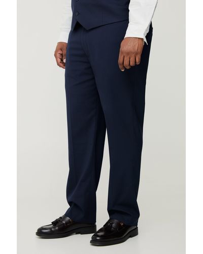 BoohooMAN Plus Essential Regular Fit Suit Trousers In Navy - Blue