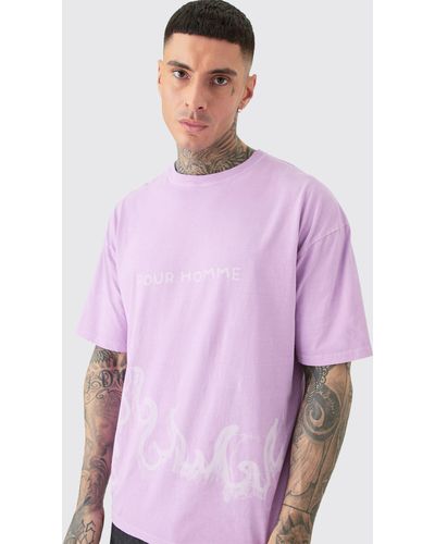 BoohooMAN Tall Oversized Pour Printed T-shirt In Pink - Purple