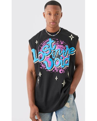 BoohooMAN Oversized Lost In The Void Puff Print Tank - Blue