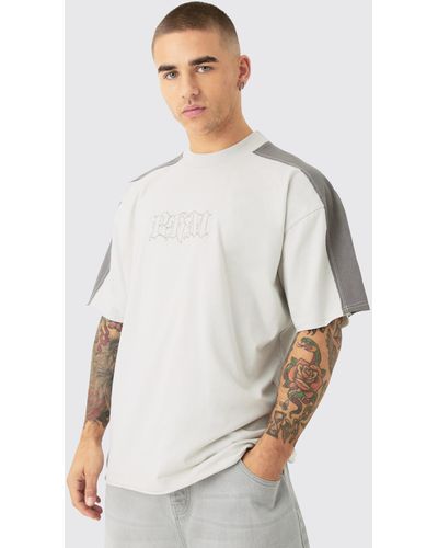 BoohooMAN Oversized Gothic Bm Applique Nibbled T-shirt - White