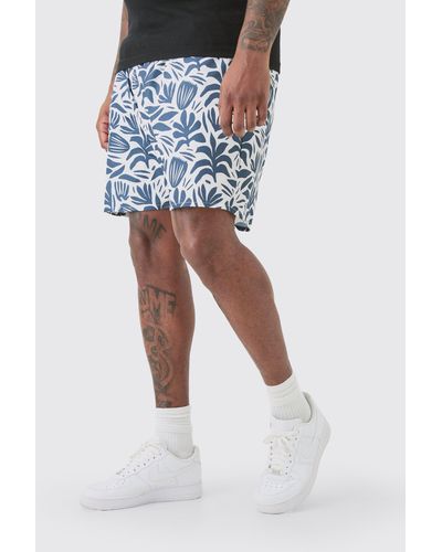 BoohooMAN Plus Abstract Printed Trunkss - Blue