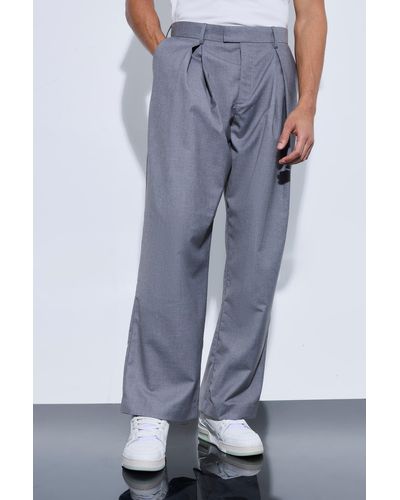 BoohooMAN Extreme Pleat Wide Leg Tailored Pants - Blue