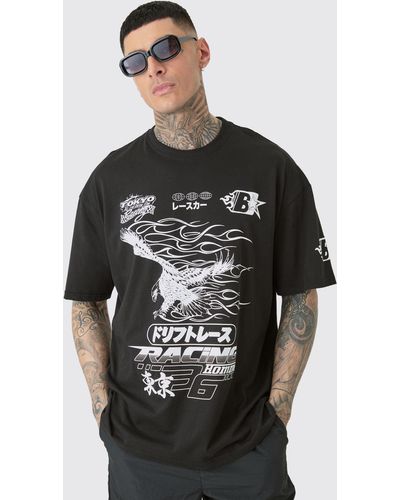 BoohooMAN Tall Mono Eagle Moto T-shirt - Black