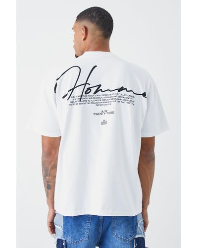 BoohooMAN Tall Oversized Heavyweight Peached Embroidered T-shirt - White