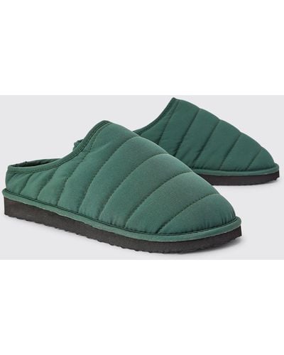 BoohooMAN Nylon Quilted Slippers - Green