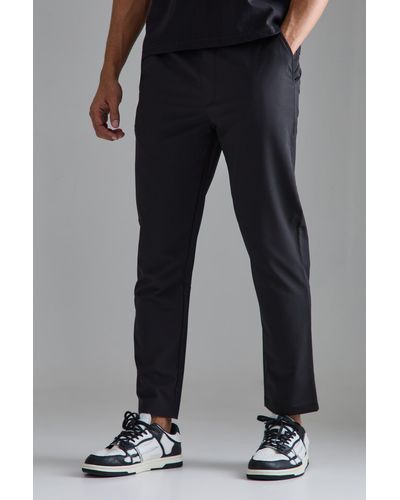 BoohooMAN Elasticated Waist Slim Fit Smart Pants - Black