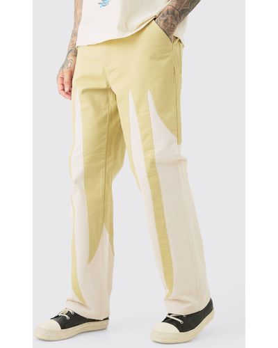 Boohoo Tall Fixed Waist Washed Color Block Twill Trouser - Natural