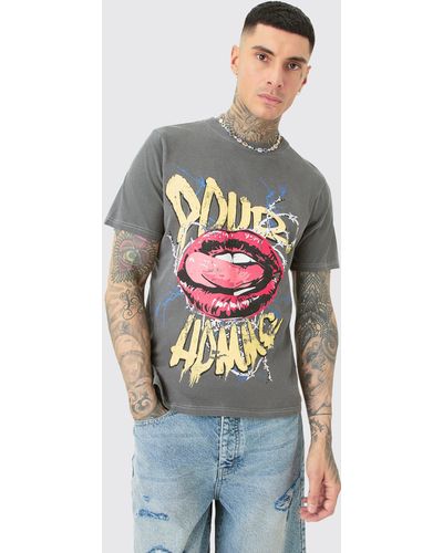 BoohooMAN Tall Pour Lips T-shirt In Acid Wash - Grey