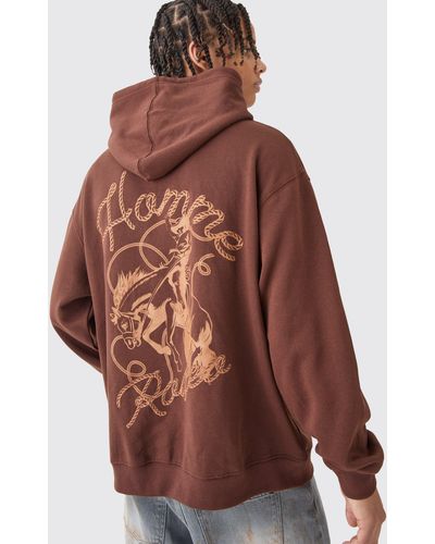 BoohooMAN Oversized Rodeo Graphic Hoodie - Brown