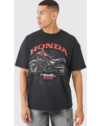 BoohooMAN Oversized Honda Motorcylcle License T-shirt - Grey