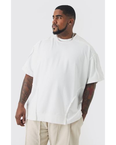 BoohooMAN Plus Oversized Extended Neck Distressed Seam T-shirt - Weiß