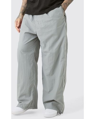 BoohooMAN Tall Side Stripe Parachute Pants - Gray