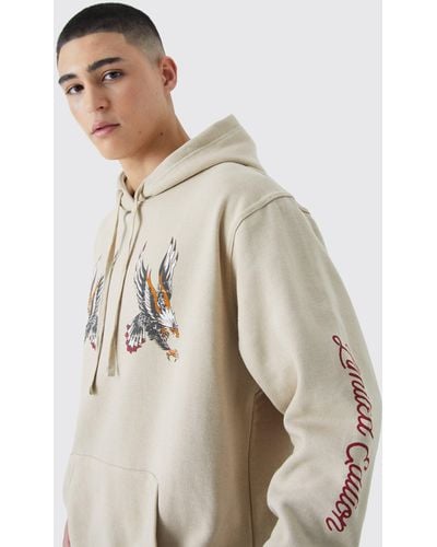 BoohooMAN Oversized Limited Edition Bird Graphic Hoodie - Natural