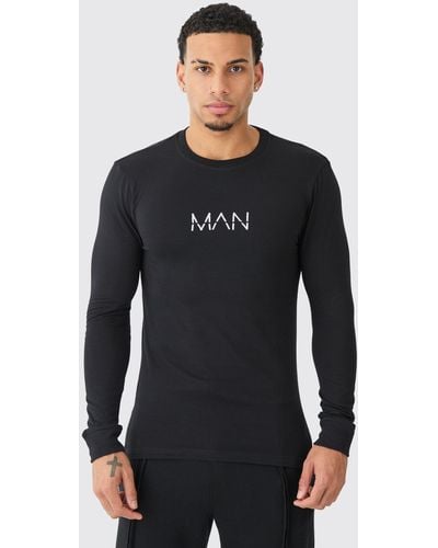 BoohooMAN Dash Muscle Fit Long Sleeve T-shirt - Black