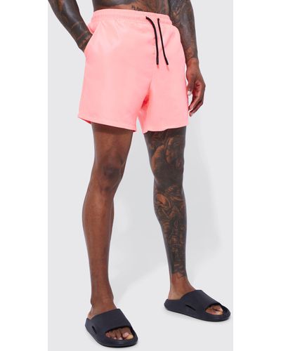 BoohooMAN Mid Length Plain Swim Shorts - Pink