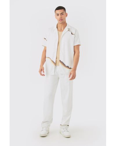 BoohooMAN Soft Twill Oversized Ombre Shirt & Trouser - White
