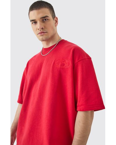 BoohooMAN Tall Oversized Short Sleeve Lightweight Boxy Sweatshirt - Red