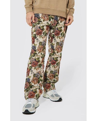 Boohoo Relaxed Fit Tapestry Jeans - Natural