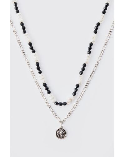 BoohooMAN Pearl Chain Pendant Necklace - Blue