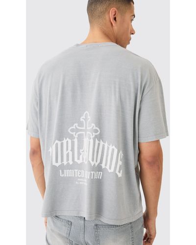 BoohooMAN Oversized Worldwide Cross Print T-shirt - Grey