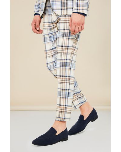 BoohooMAN Skinny Plaid Crop Suit Trousers - Natural