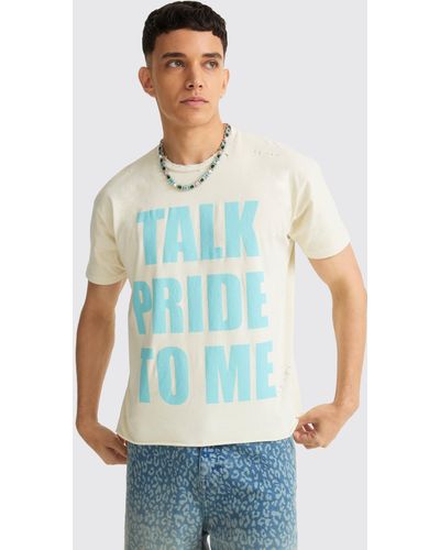 BoohooMAN Boxy Talk Pride To Me Distressed T-shirt - Blue