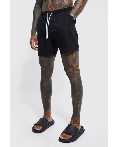 BoohooMAN Mid Length Plain Swim Shorts - Black