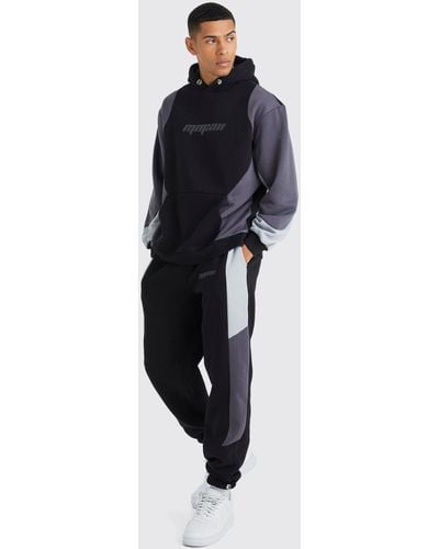 BoohooMAN Oversized Color Block Hooded Tracksuit - Blue
