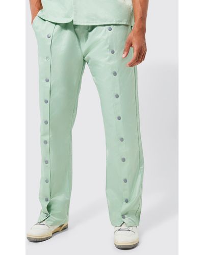 Boohoo Elasticated Waistband Popper Relaxed Trousers - Green