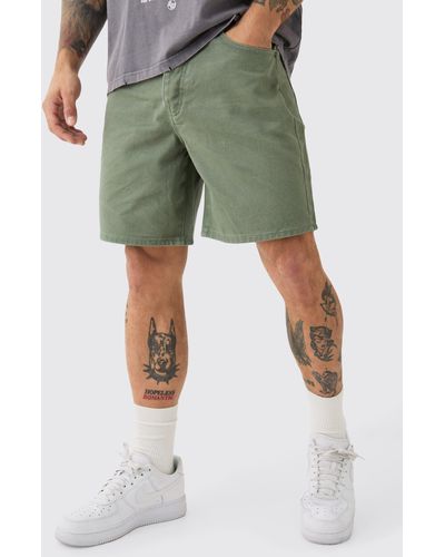 BoohooMAN Relaxed Overdyed Denim Shorts - Green