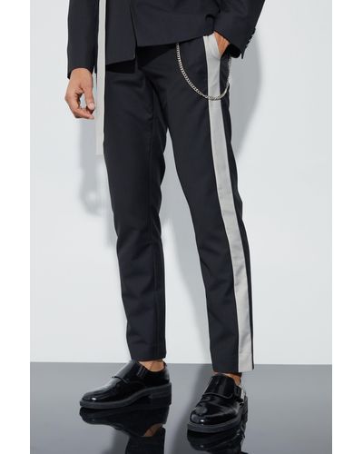 BoohooMAN Slim Fit Colour Block Trouser With Chain - Blue