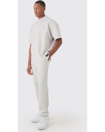 BoohooMAN Oversized Scuba T-shirt & Jogger Set - White