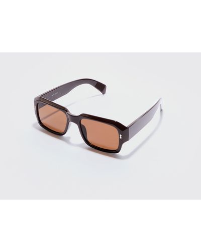 BoohooMAN Plastic Rectangle Sunglasses In Brown - Weiß
