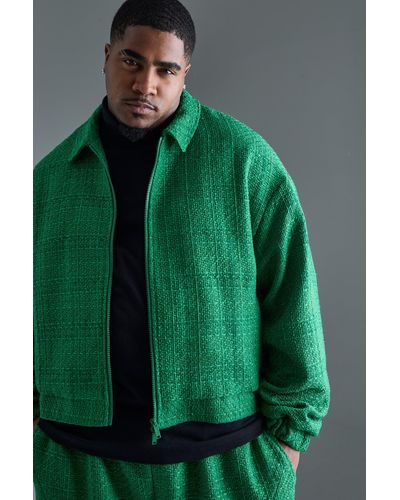 BoohooMAN Plus Oversized Boxy Boucle Zip Through Jacket - Green