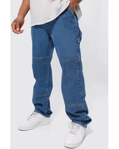 Boohoo Relaxed Fit Carpenter Jeans With Drop Crotch - Blue