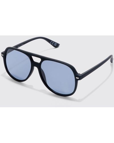BoohooMAN Plastic Aviator Sunglasses - Blau