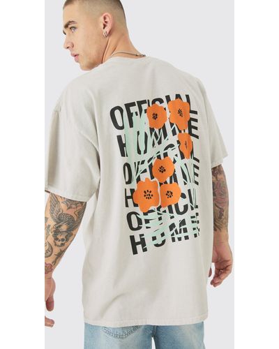 BoohooMAN Oversized Official Floral Wash T-shirt - Grau