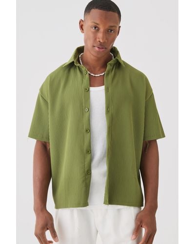 BoohooMAN Pleated Oversized Button Up Shirt - Green