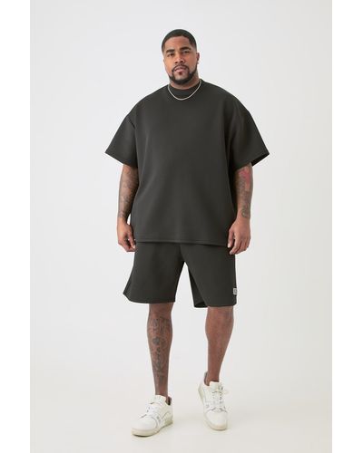 BoohooMAN Plus Oversized Scuba T-shirt & Relaxed Short Set - Black