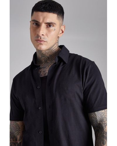 BoohooMAN Tall Jersey Short Sleeve Shirt - Black