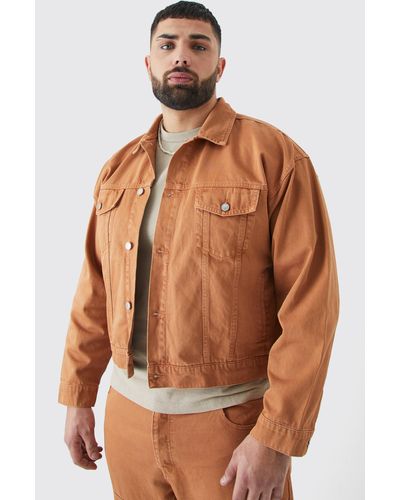 BoohooMAN Plus Boxy Fit Overdyed Jean Jacket - Brown