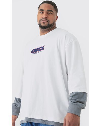 BoohooMAN Plus Oversized Washed Carded Heavy Ofcl Faux Layer T-shirt - White